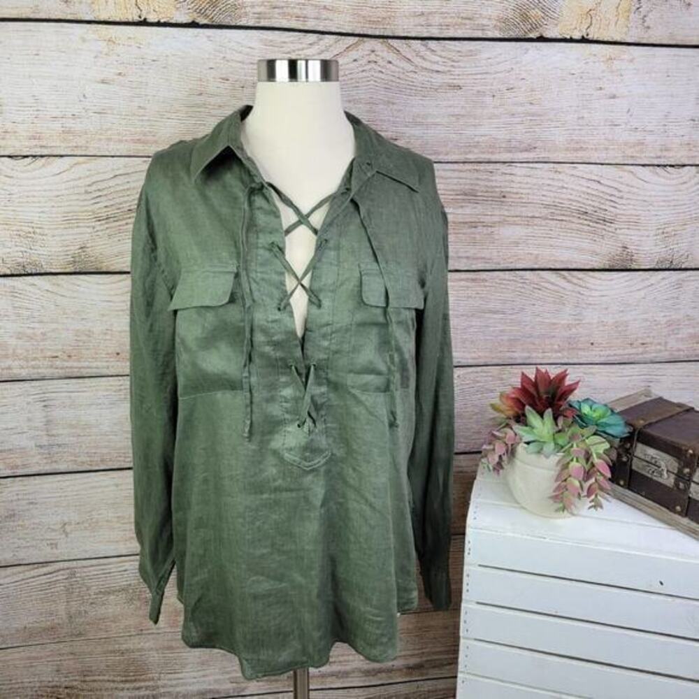Equipment Femme Knox Linen‎ Shirt Olive Green Medium
